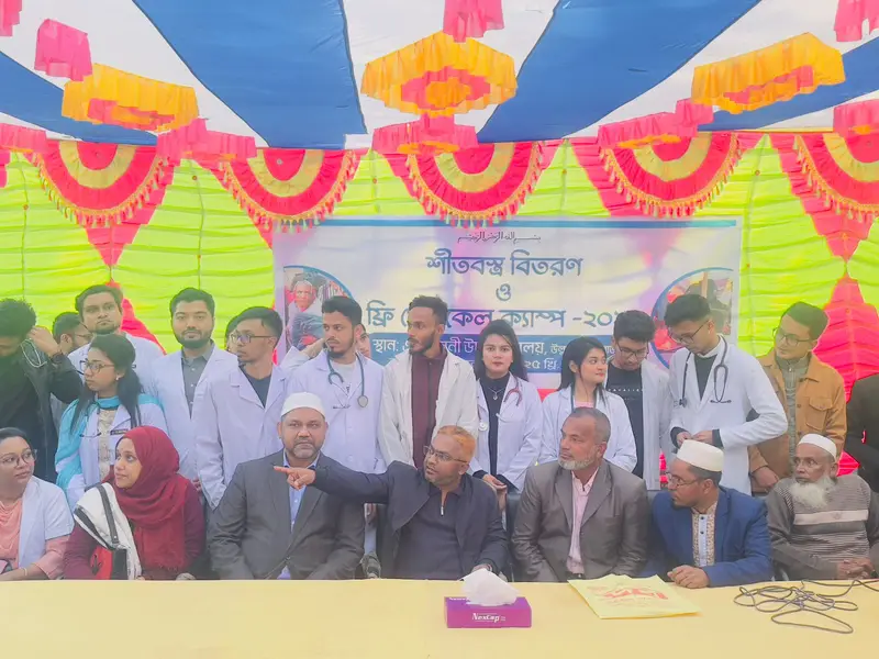 Volunteers and guests at a winter medical camp